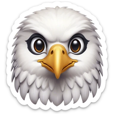 Cinematic Cute American Eagle Portrait Emoji, Head tilted playfully and inquisitively, featuring a streamlined form with a subtle blend of dark and white plumage and round, sparkling eyes full of spirited charm, Simplified yet irresistibly adorable features, highly detailed, glowing with a warm, inviting glow, high shine, affectionate and lively, stylized with a touch of whimsical aerial grace, soft glowing outline, capturing the essence of a mischievous yet endearing American eagle that seems as if it could glide out of the screen into your heart! sticker