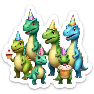 office dinosaurs in office clothes celebrating birthday sticker