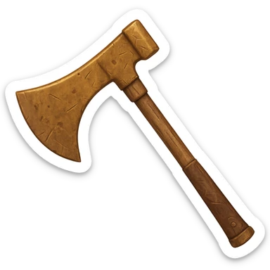 Transform this steel axe into a bronze axe, worn and used, with scratches and dents, in the style of emoji style with transparent background. sticker
