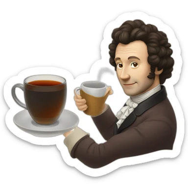 pushkin brews a tea bag in a mug sticker