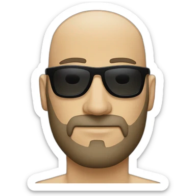 Bald man with beard and black sunglasses. Not smiling. sticker