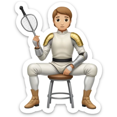 epee fencer sitting on a stool holding a fencing mask under his arm waiting for the match sticker