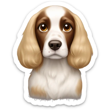 The dog is a brown-piebald Russian spaniel in the arms of a blonde girl sticker