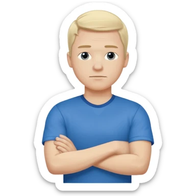 Pale blond man in blue football t shirt crossed arms (he is cold) sticker