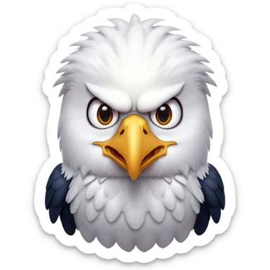 Cinematic Comical American Eagle Portrait Emoji, Head tilted dramatically with an exaggeratedly shocked expression, featuring a robust, powerful form with wide, comically expressive eyes full of playful disbelief and a mix of stark white and dark plumage, Simplified yet hilariously expressive features, highly detailed, glowing with a slightly sassy majestic glow, high shine, dramatic yet playful, stylized with an air of cheeky aerial mischief, soft glowing outline, capturing the essence of a meme-worthy American eagle that looks ready to side-eye its way into viral fame! sticker