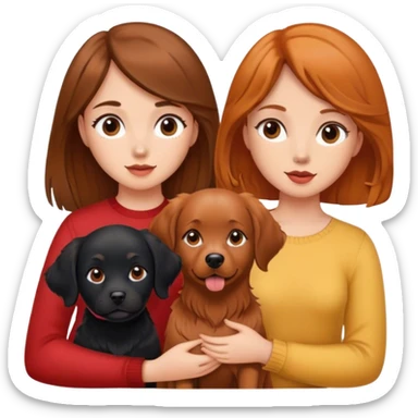 Little black dog red golden retriever and girl with brown hair sticker