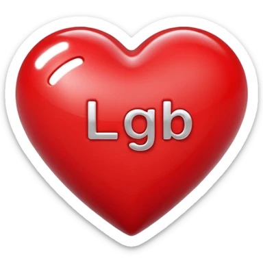A photograph of a high-quality 3D heart-shaped emoji with a polished, glossy finish.The texture is smooth and candy-like, with a glass-like sheen that gives it a modern, high-end aesthetic. Add text as "LGB" in centre of heart sticker