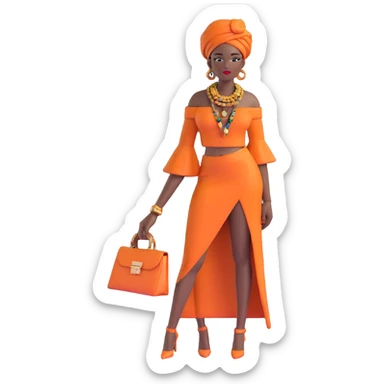 Chic African woman in high fashion outfit, elegant accessories, and contemporary urban style sticker