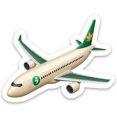 long light beige passenger airplane with dark green logo on fuselage, emoji style sticker