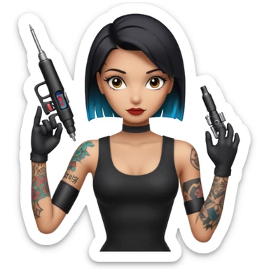 a cool looking ai robot half human sexy female tattoo artist sticker