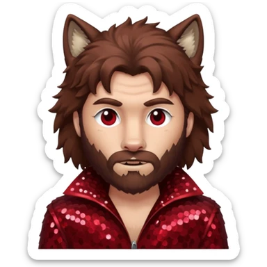 The Wolf Man with brown hair & fur dark red sequin outfit sticker