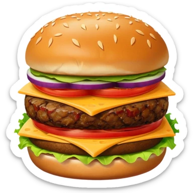 burger emoji with halved bun, salad, pickle, onion, tomato cutlet, sauce, cheese, halved bun sticker