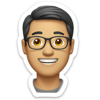 an asia man with glasses, smiling sticker
