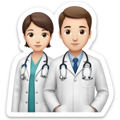 Two doctors standing side by side with stethoscopes and white coats sticker