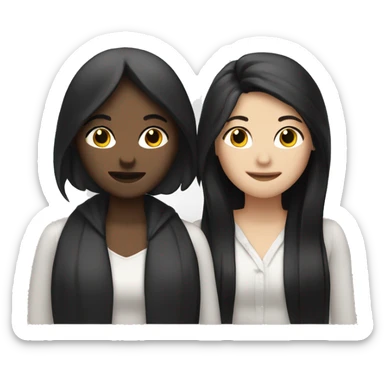 Lesbians with white skin and long black hair blushing at each other. sticker