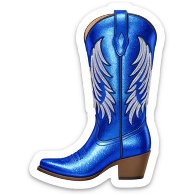 Realistic cobalt blue fashion cowgirl boots with sparkly shiny glitter fringe sticker