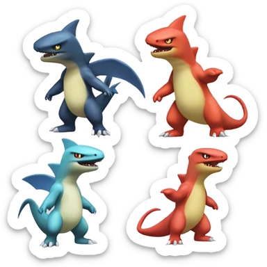 Sharpedo-Charmeleon-Gible-Larvitar-Fakémon Full Body sticker