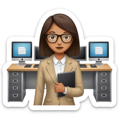 a girl walking into a computer room in an organized manner sticker