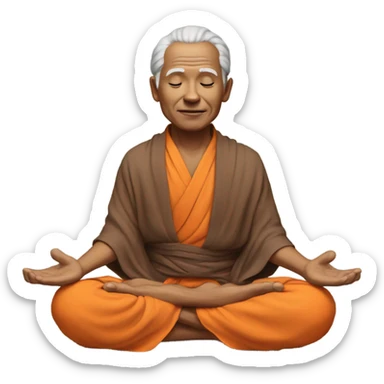 an old yogi with a peaceful and meditative expression. The character should be wearing an orange robe, symbolizing traditional yogic attire. The yogi can be sitting in a lotus position sticker