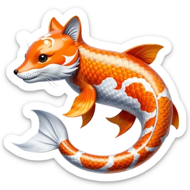 Exotic Tropical Floral Swirl-Patterned Tribal Pretty Asian ornate painted Japanese aesthetic beautiful shiny pretty glossy smooth elegant Koi-Fish-Kitsune-fox-Yokai-animal-creature with tiger stripes on it sticker
