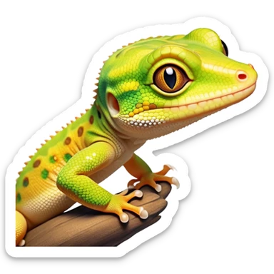 cinematic-cute-realistic gecko-portrait-emoji,-head-tilted-playfully-and-inquisitively,-featuring-a-small,-charming-body-with-smooth,-vividly-patterned-scales,-bright,-sparkling-eyes-and-delicate,-sticky-toe-pads,-simplified-yet-irresistibly-adorable sticker