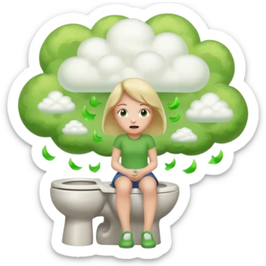 Girl on toilet with green fart clouds around here, she looks relieved sticker