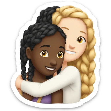A black girl with braids hugging a white girl with wavy hair  sticker