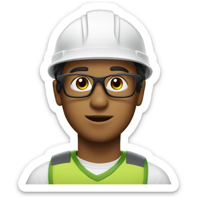 Young man wearing a safety helmet, earplugs and glasses  sticker