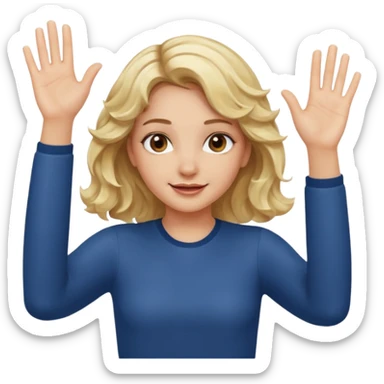 Not guilty hands up palms facing forward smirk girl wavy blonde hair  sticker