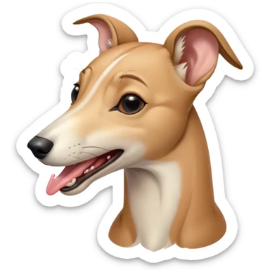 Cinematic Cute Yawning Fawn Greyhound Portrait Emoji, Head tilted slightly with a dramatic, wide-open yawn, showcasing a smooth fawn Fur with a refined finish, floppy ears slightly drooping, round eyes barely open in drowsy contentment, Simplified yet irresistibly adorable features, highly detailed, glowing with a soft, cozy glow, high shine, relaxed yet expressive, stylized with a touch of whimsy, bright and endearing, soft glowing outline, capturing the essence of a sleepy yet affectionate companion, so drowsy it feels like it could stretch out of the screen and curl up for a nap! sticker