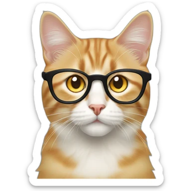white male with blue eyes and transparent round glasses with Ginger siberian cat with yellow eyes sticker