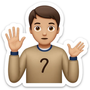 Man shrugging with the number 6 above his left hand and the number 7 above his right hand sticker
