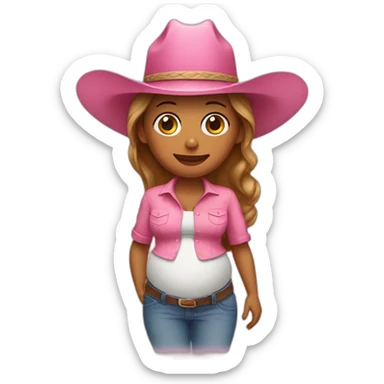 Pregnant woman with pink cowboy hat sticker