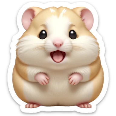 Cinematic Cute Yawning Cream Hamster Portrait Emoji, Head tilted slightly with a dramatic, wide-open yawn, showcasing a soft, pristine cream fur with tiny droopy ears, round dark eyes barely open in drowsy contentment, Simplified yet irresistibly adorable features, highly detailed, glowing with a soft, cozy glow, high shine, relaxed yet expressive, stylized with a touch of whimsy, bright and endearing, soft glowing outline, capturing the essence of a sleepy yet affectionate hamster, so drowsy it feels like it could stretch out of the screen and curl up for a nap! sticker