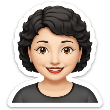woman 60, brown eyes, very short black wavy wolf cut hair, chubby sticker