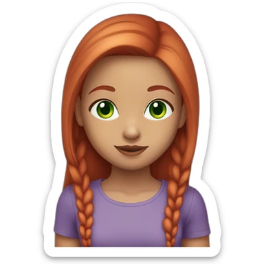 cute girl with straight long red hair (middlepart), green eyes, silver earrings and a purple shirt she ist looking fabulous sticker