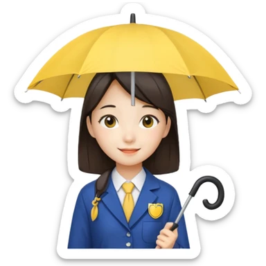 A koean girl wear school uniforms hold yellow umbrella sticker