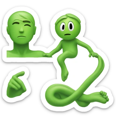 A blind green guy and his body is like a noodle sticker
