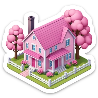 Pink farmhouse, isometric exterior  sticker