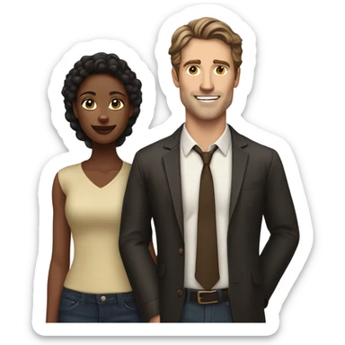 A handsome white man who looks like Joe manganeillo and pretty black woman with long brown hair who is tall in a couple with the man  sticker