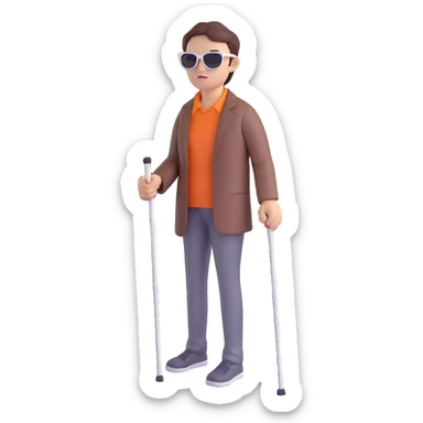 A blind person walking with a white cane, wearing sunglasses, outdoors, daytime. Focus on the cane and posture that indicates visual impairment. sticker