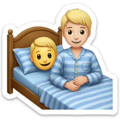 emoji- of a smiley boy getting up from a bed sticker