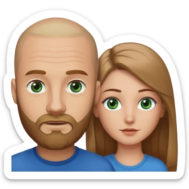 Man on left with shaved head with dark blonde beard and blue eyes and woman on the right with long brown hair green eyes  sticker