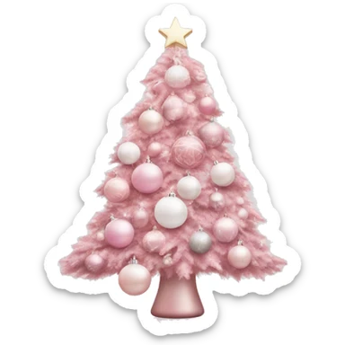 Pastel pink Christmas tree with pink and white ornaments  sticker