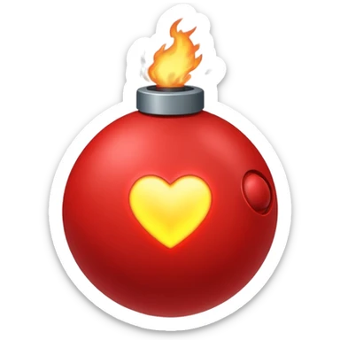A spherical shaped bomb, red in colour, fuse burning with a heart. sticker