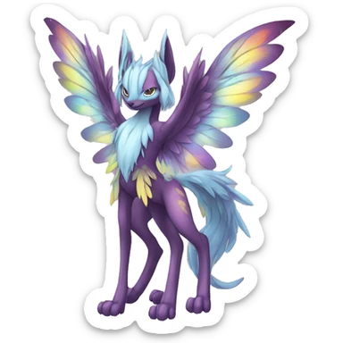 Anthro Sona Cool Edgy Cute Legendary Colorful Shy Winged Shiny Fakemon-Fantasy-Creature With Long Hair-Mane Full Body Detailed High Quality sticker
