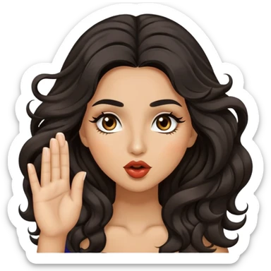 woman with olive skin, brown eyes and long lashes, and long black wavy hair blowing a kiss sticker