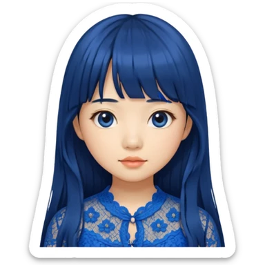 Long hair asian girl with curtain bangs with a blue lace top on  sticker