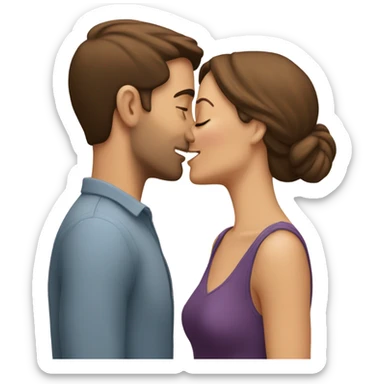 two  brunette heterosexual caucasians kissing  sticker