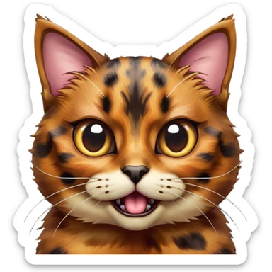 Cinematic Comical Tortoiseshell Cat Portrait Emoji, Head cocked dramatically with an over-the-top shocked expression, featuring a rich mottled fur of browns and blacks and wide, comically animated eyes full of playful disbelief, simplified yet hilariously detailed, glowing with a bold, sassy radiance, high shine, exuding a mischievous and spirited charm, styled with a soft glowing outline, capturing the essence of a tortoiseshell cat that appears ready to burst into comical antics! sticker